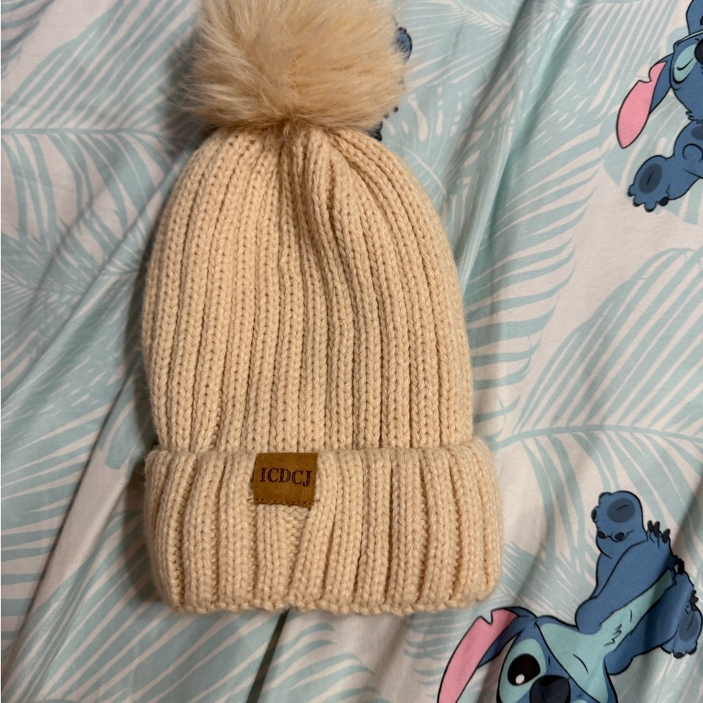 CDCJ Tan Knit Beanie with Pom-Pom
